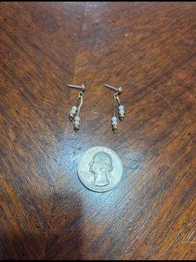Delicate Gold-Tone Pearl Dangle Earrings